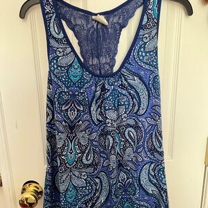 In Bloom Blue Paisley Lace Sleeveless Top